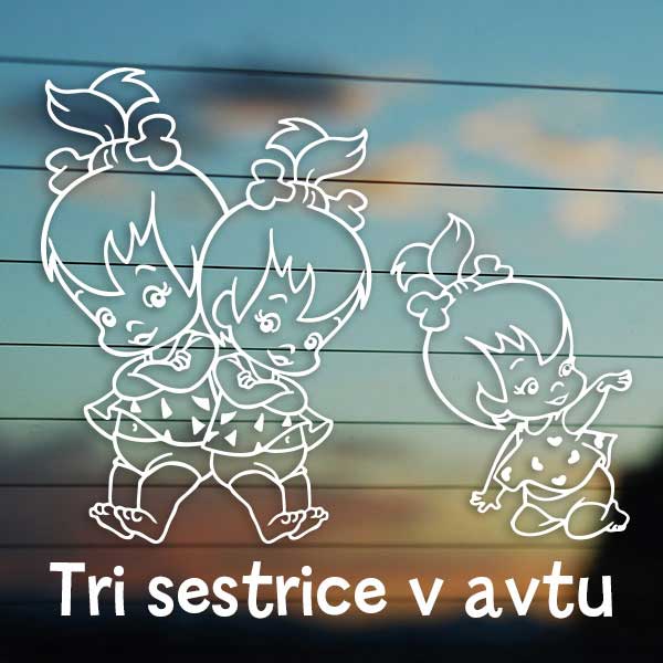 Bela nalepka treh deklic z besedilom po želji na zadnjem steklu avtomobila.